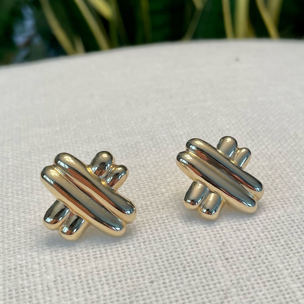 14 Karat Solid Gold "X" Post Earrings - image 2